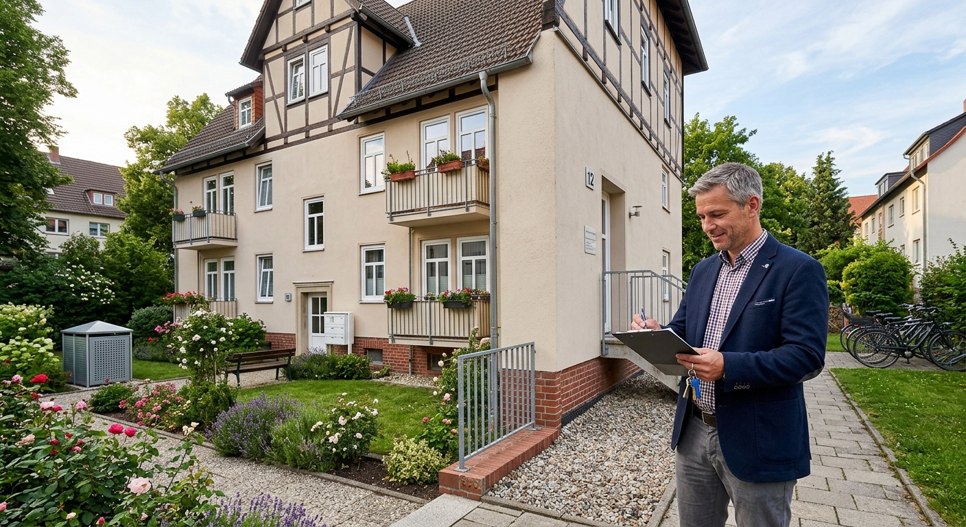 Hausmeister kontrolliert Mehrfamilienhaus - Dauervertrag